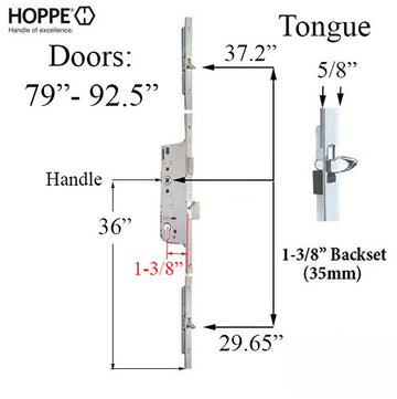 5/8" Faceplate, 1-3/8" Backset, Bottom Tongue @ 29.65", Top Tongue @ 37.20", 36" Handle Height